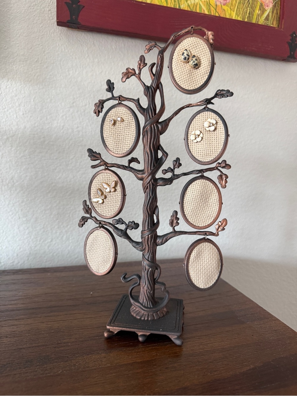 Source Unknown Bronze Tree Jewelry Earring Display Stand with Cream Pads